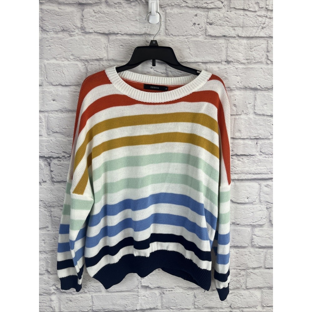 Zesica Beachy Coastal Casual  Lightweight Multicolor Crewneck Sweater XL